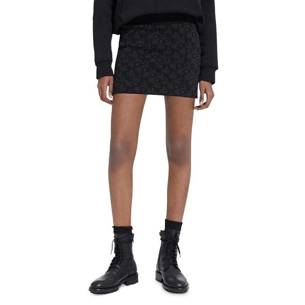 The Kooples Black Skirt Women's 1 Jacquard logo mini Stretchy‎ Gray
